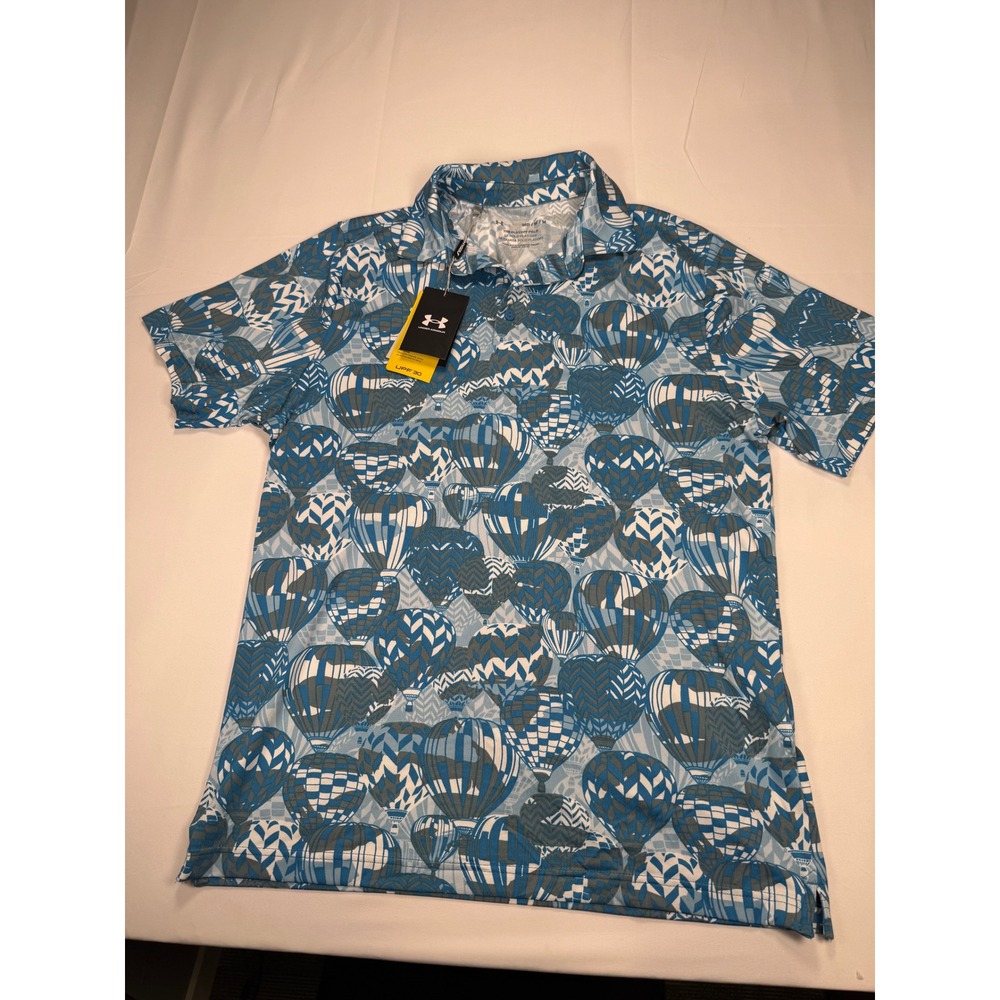 Under Armour Playoff Polo Mens Medium Blue Hot Air Balloon Golf Shirt UM0952 NWT